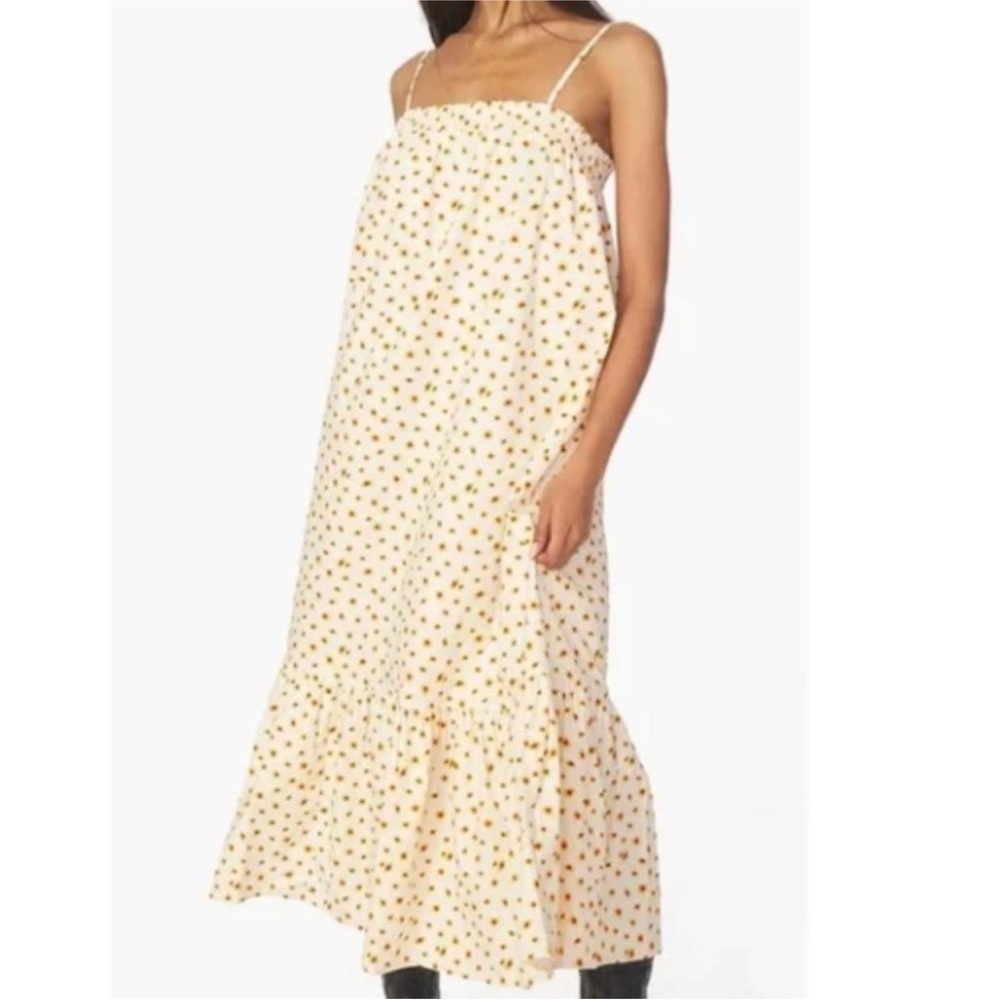 We Wore What Loose Shift Smocked Summer Sun Flower Maxi Smocked Dress  Sunflower